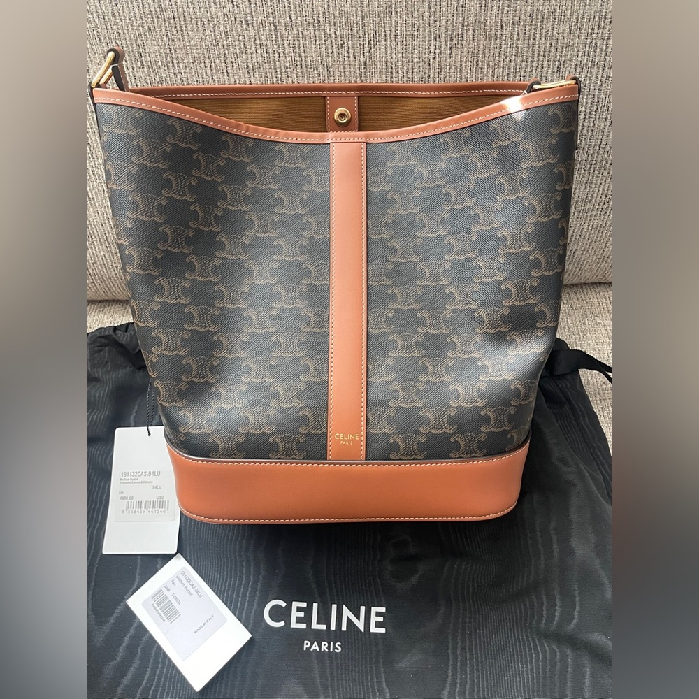 Celine Dark Brown and Tan Bucket Bag - Picture 4 of 10